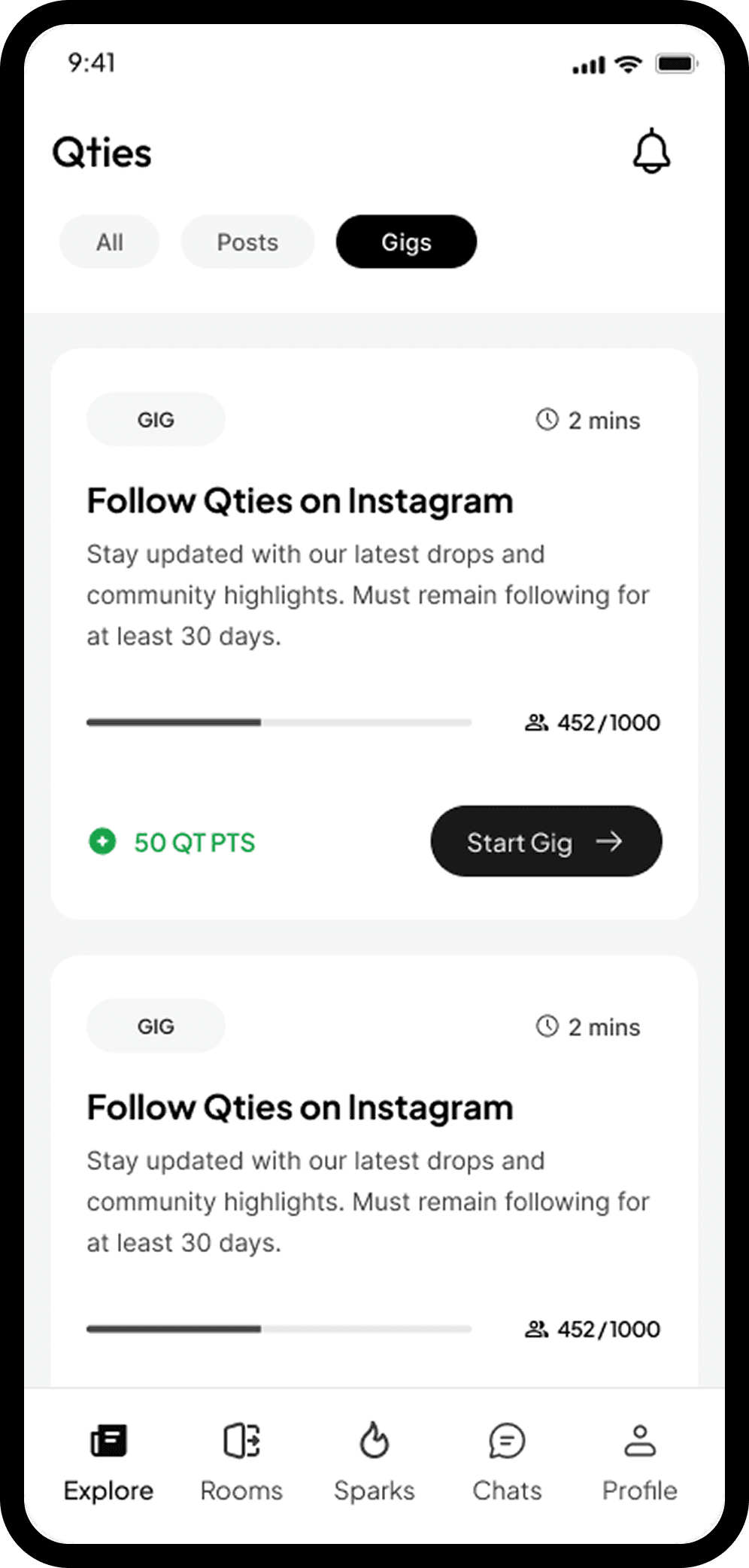 Gigs feed screen