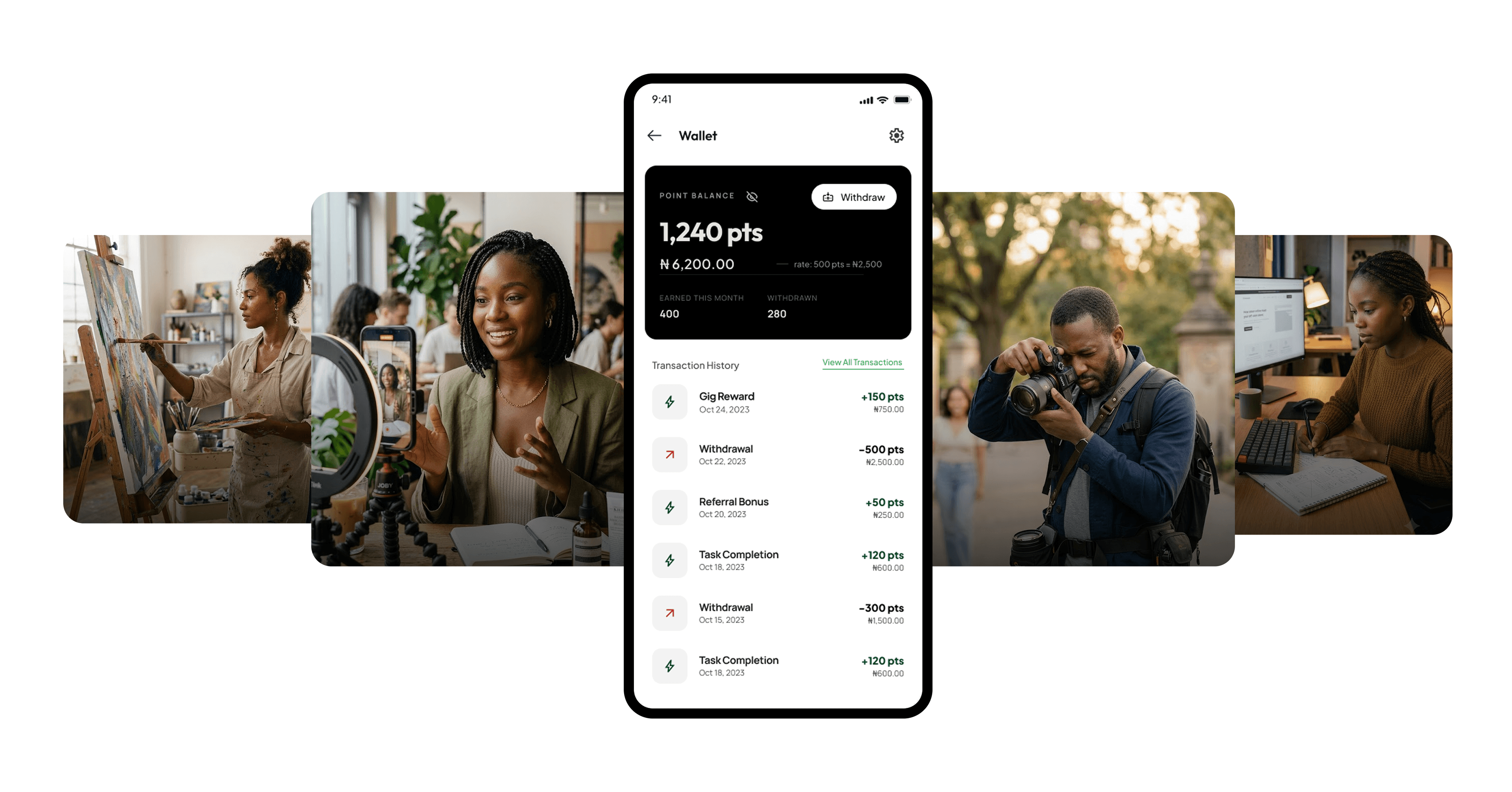 Qties creators surrounding the app wallet screen